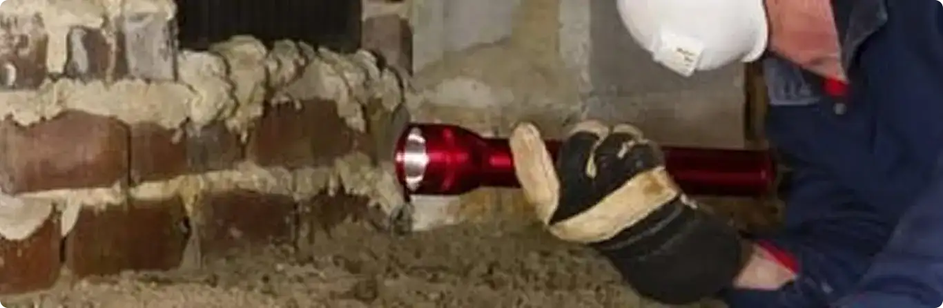 Pest control technician inspecting a crawl space for ant activity in Southaven, MS